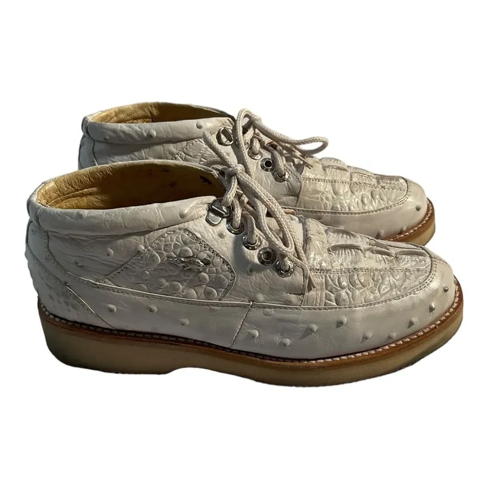 Figueroa Boots Taupe Caiman Ostrich Leather Lace Up Shoes Mens Size 6.5
